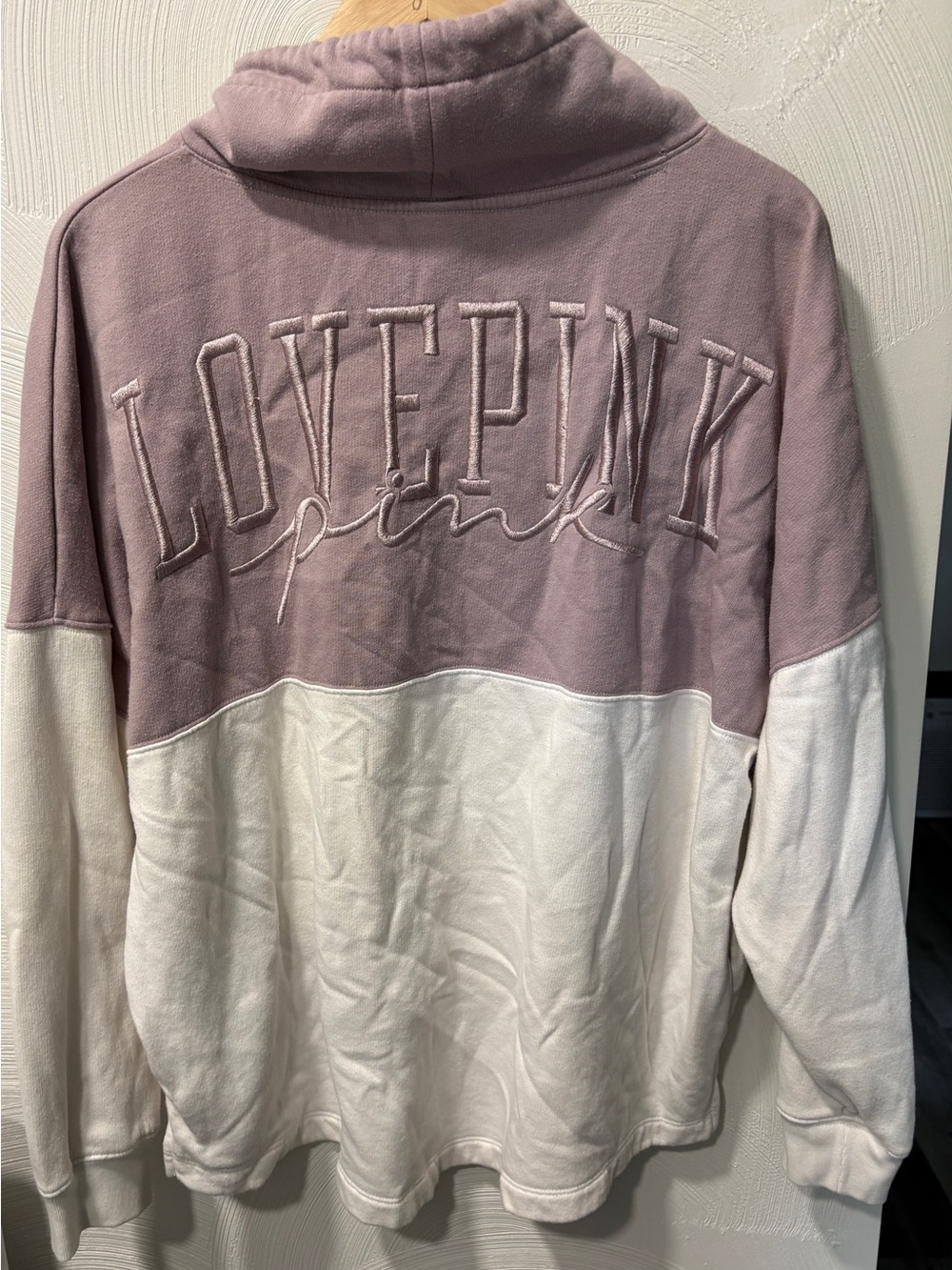 Victoria's Secret Pink and White Colorblock 'LOVEPINK' Sweater
